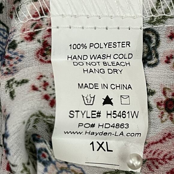 Hayden Los Angeles Smocked Floral Top Womens Plus Size 1XL Ruffle Boho NEW - Picture 8 of 9